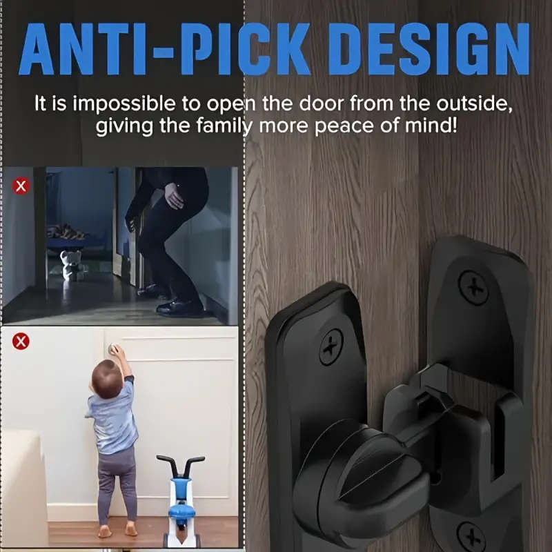 Security Door Lock Handle, Commercial/Residential Anti-Pry Lock with Adjustable Sliding 90°/180