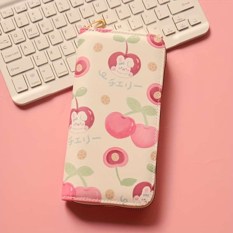 Fruit Pattern Zipper Wallet Large Capacity Multi-Card Slot Lightweight Synthetic Faux Leat