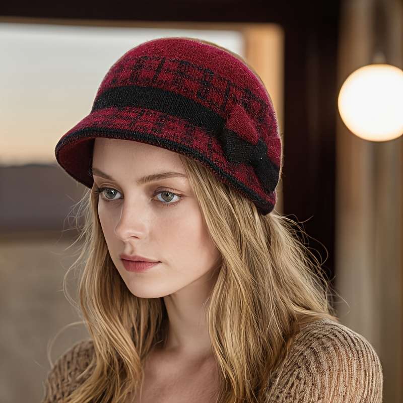 1pc  New Autumn and Winter Bow Decorated Knitted Hat Fashionable and Versatile Suitable f