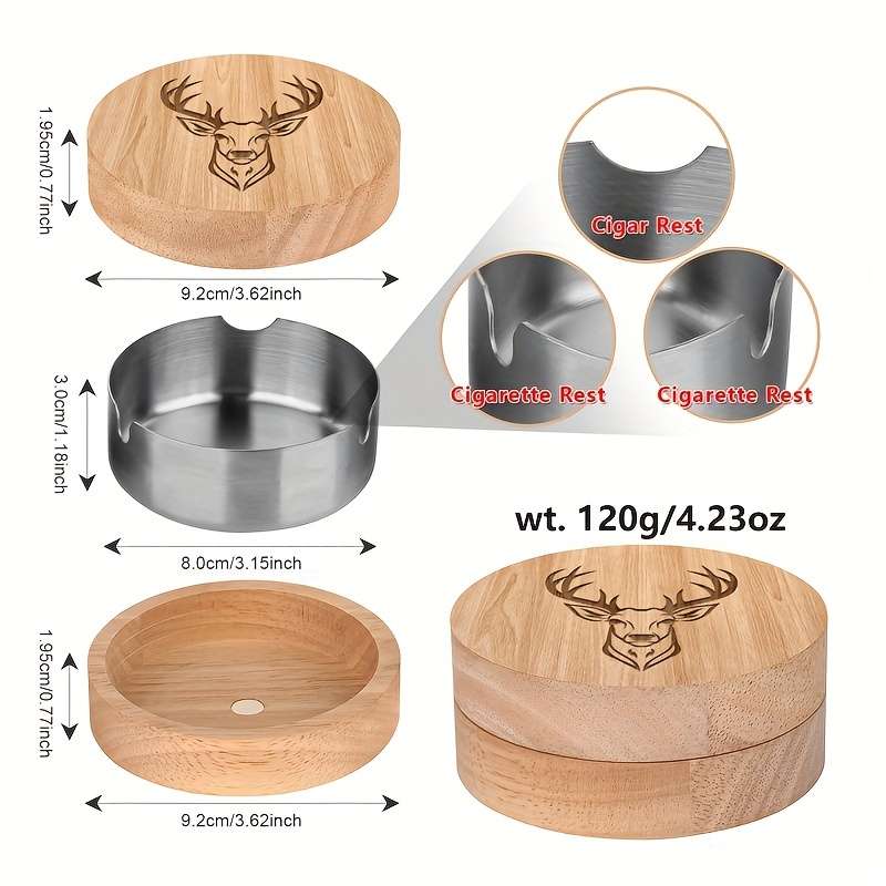 1 Oak Deer Head Pattern Ashtray Creative Fly Ash Ashtray With Lid Home Office Car Wooden Asht