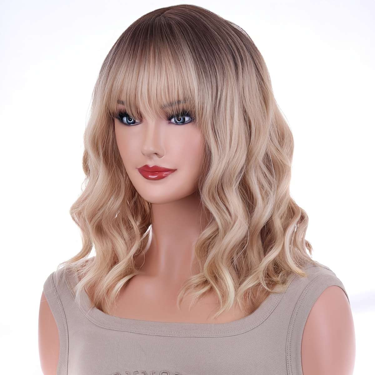 1Pc Gradient Golden 35.56cm Fashion Design Wig