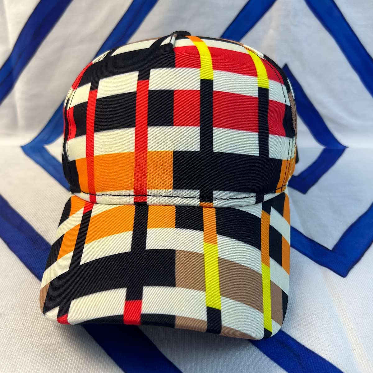 Geometric Plaid Pattern Baseball Cap 100% Polyester Adjustable Breathable Lightweight S