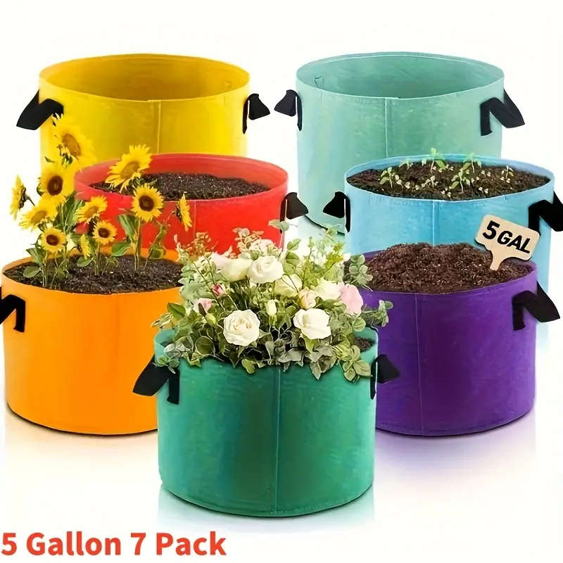 7-Pack Of 5-Gallon Thickened Felt Planting Bags