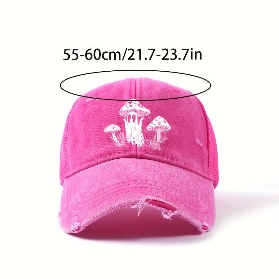 Adjustable Retro Baseball Cap with Mushroom Print C Breathable Washable Dad Hat