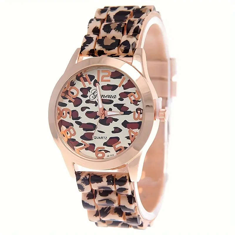 1pc Boho-Chic Luxury Leopard Print Silicone Strap Watch Quartz Movement Non-Waterproof