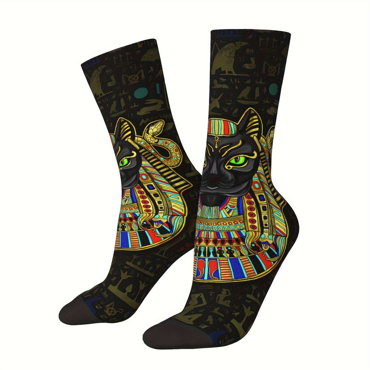 1 Pair One Size Cats And Ankh Cross Socks