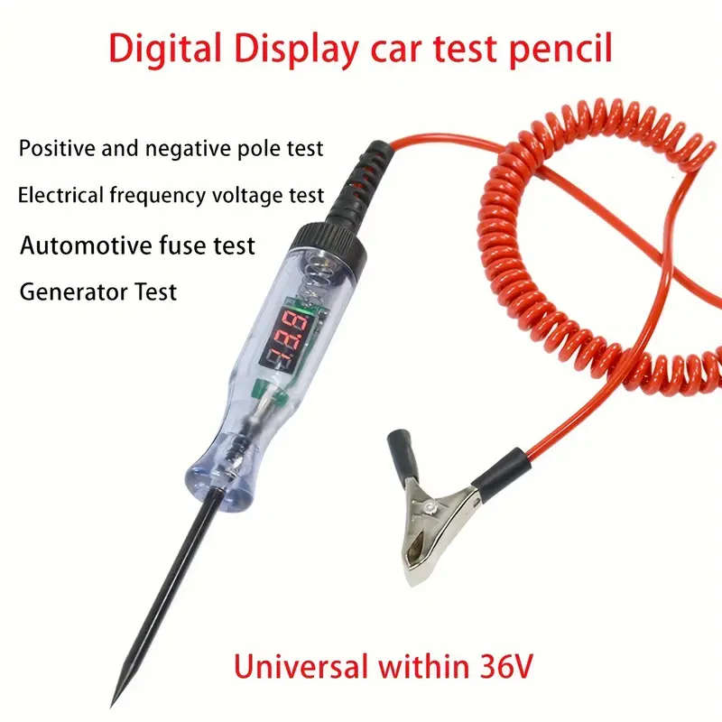 1pc Automotive Diagnostic Test Pen with Digital Display Long Probe DC Voltage Tester for Cars Trucks