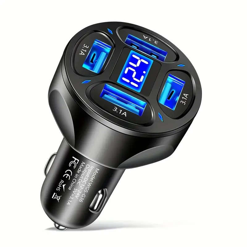 1pc 4in1 USB Car Charger 3.1A 4 Ports Fast Charger Adapter Car Charger Color sent randomly