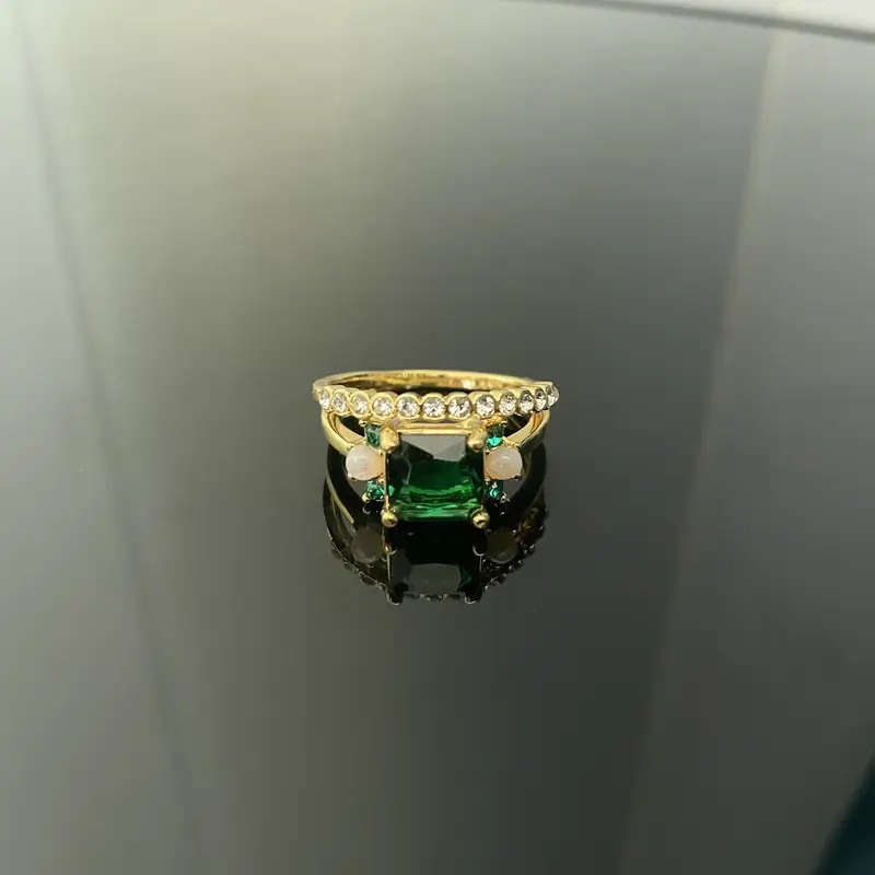 2 Piece Synthetic Zirconia Ring with Opal Band