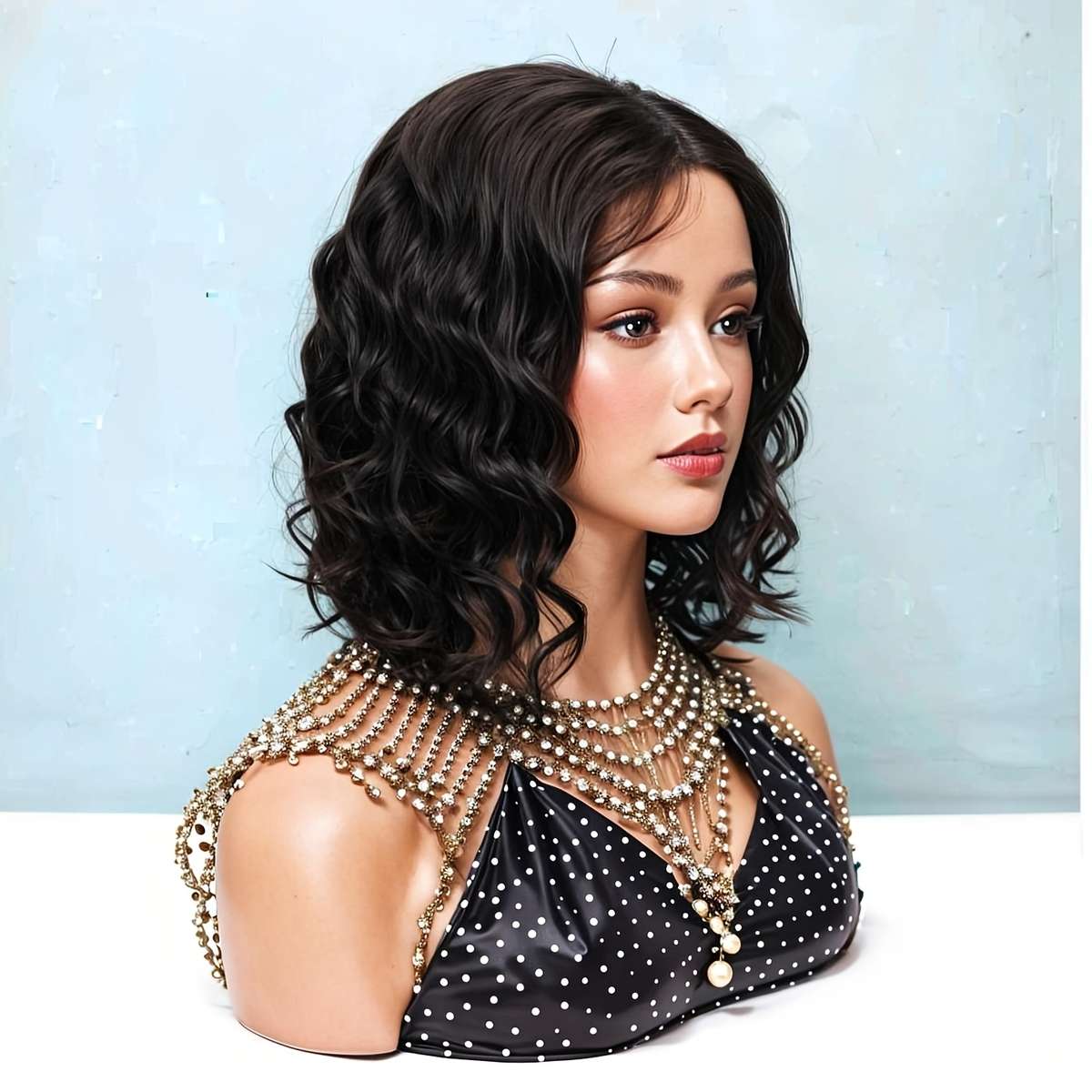 1Pc Black 40.64cm Fashion Design Wig
