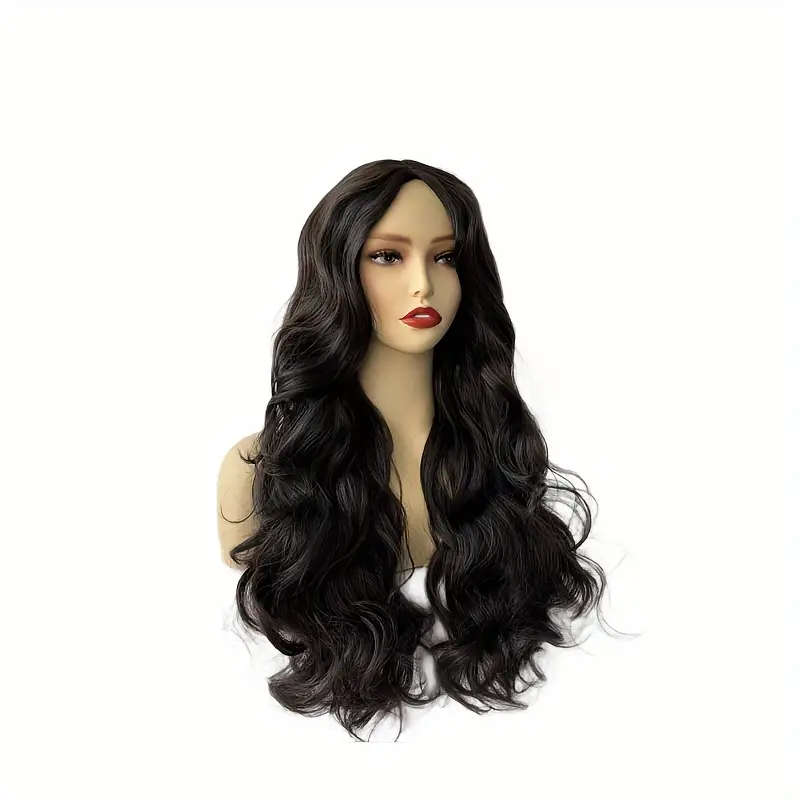 Elegant Long Curly Wig for Women, Color Black