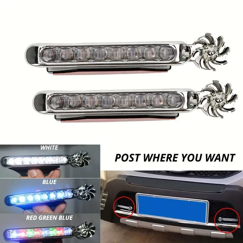 2-Pack Wind-Powered Car LED Fan Lights White