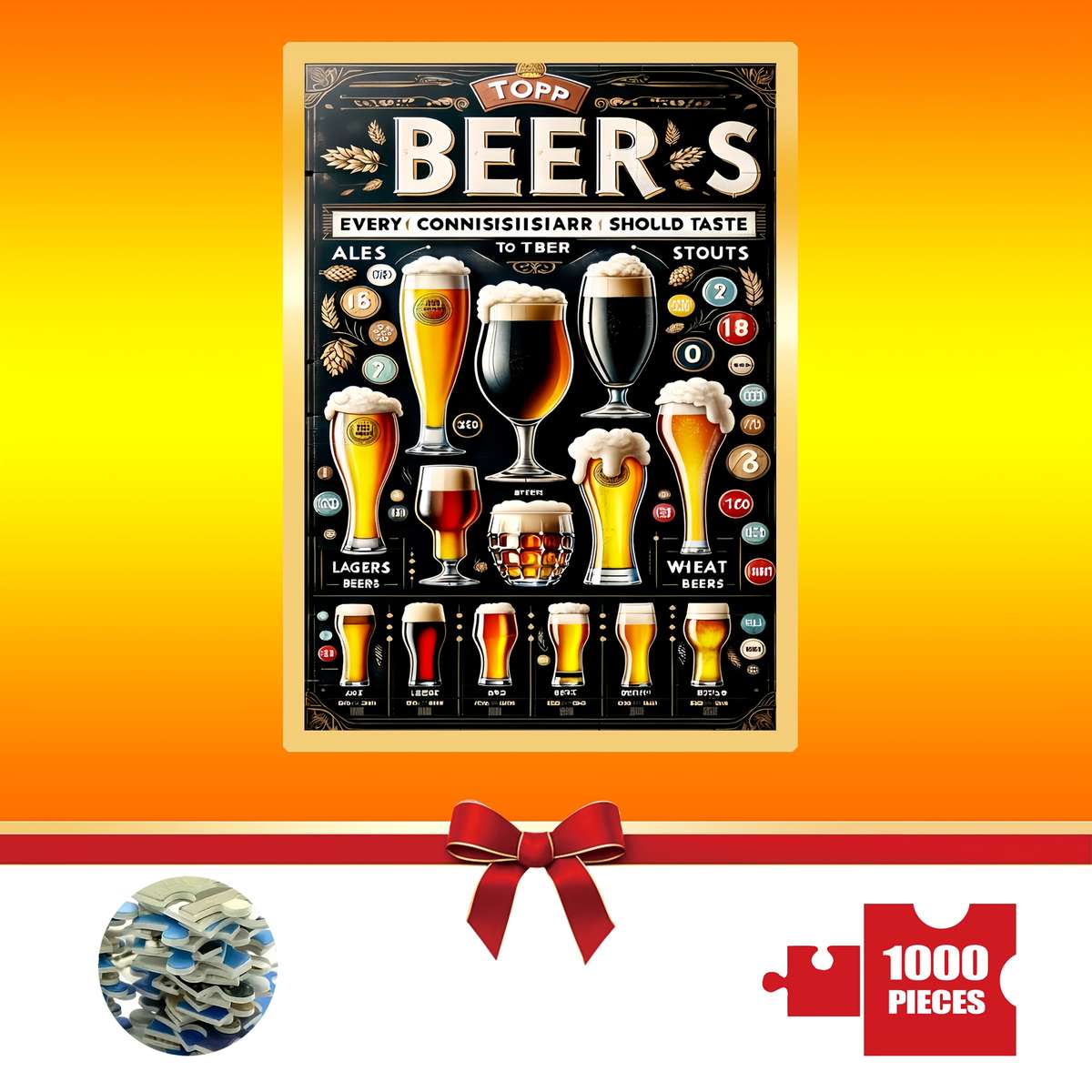 1000pcs Beer Mug Puzzle Challenging DIY Brain Teaser Jigsaw Puzzle for Adults Fam