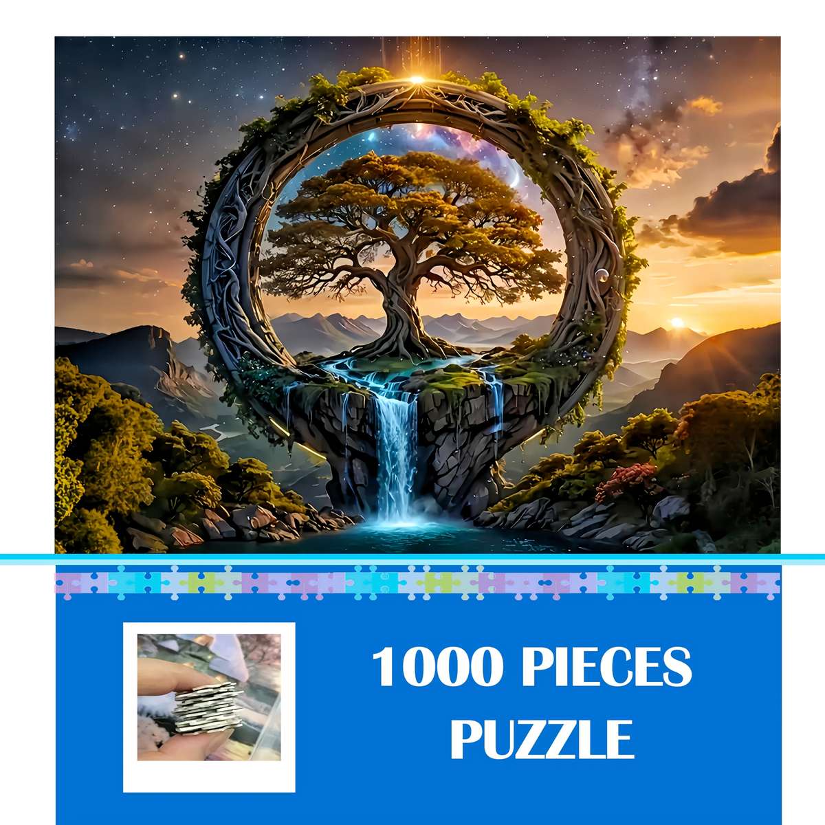 1000pcs Wisdom Tree Jigsaw Puzzle Vibrant Fantasy Design with Enchanted Landscape