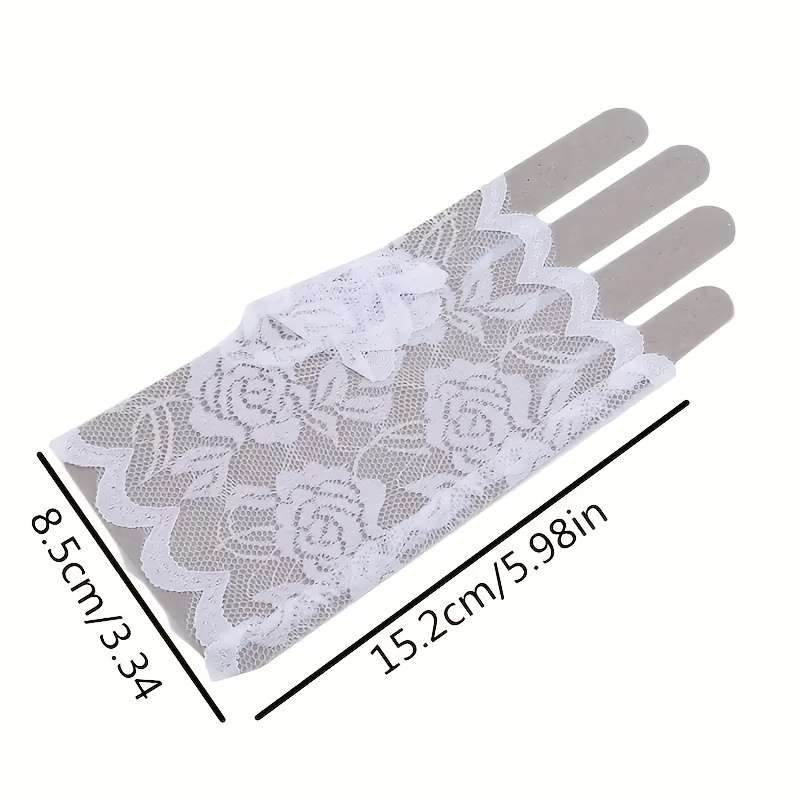 1 Pair White Floral Lace Fingerless Gloves