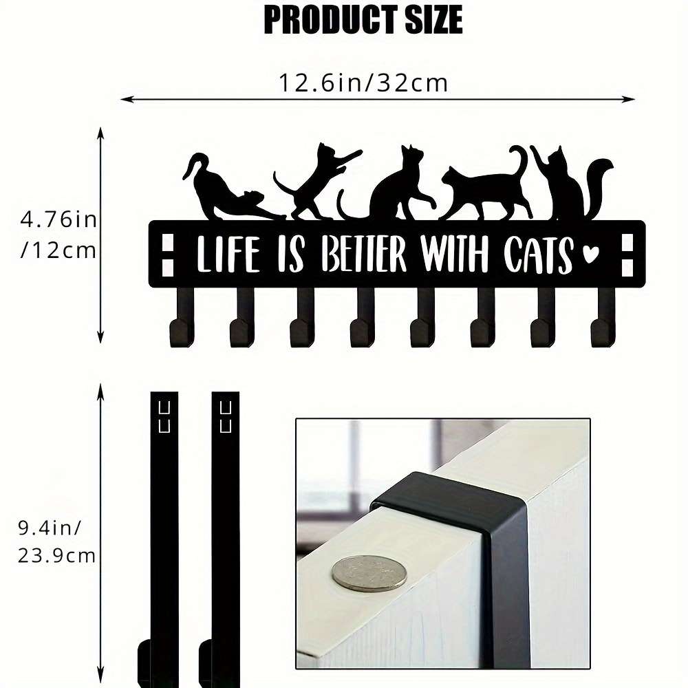 HELLOYOUNG Contemporary Metal Over the Door Cat Hooks Black Decorative Towel Coat Rac