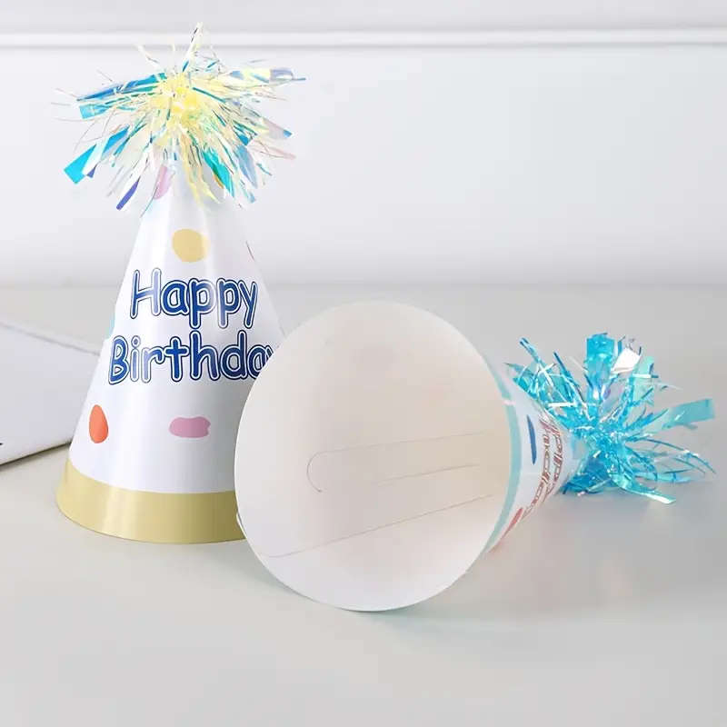 6pcs Macaroon Tinsel Birthday Hats