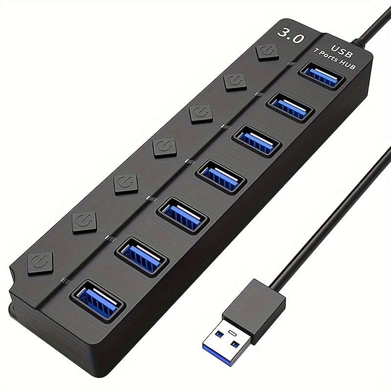 7-Port USB 3.0 Hub with LED Indicator High-Speed Data Splitter for Laptops Desktops Surface Pro PS4/