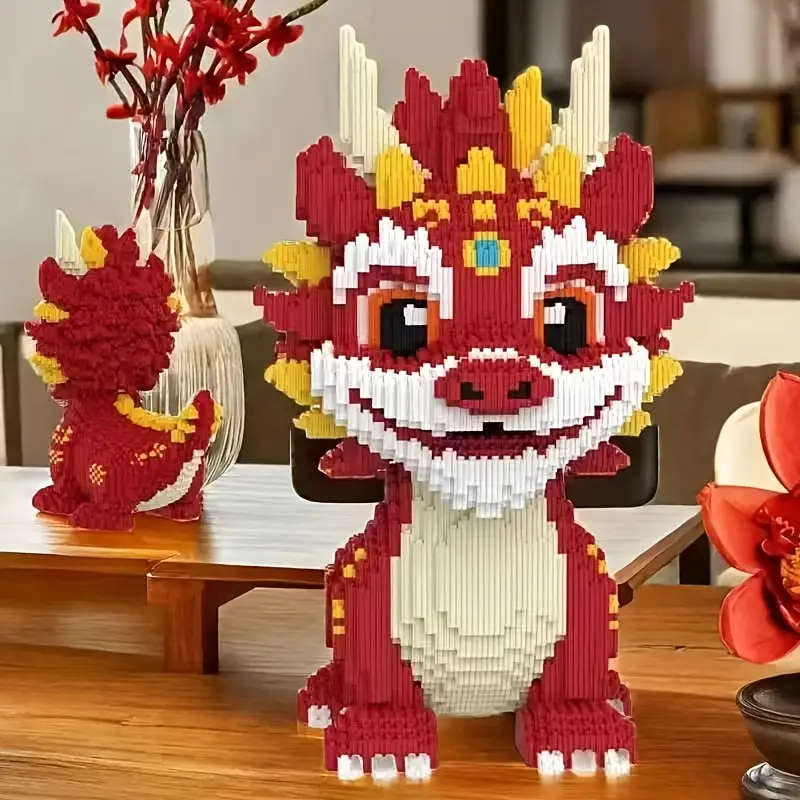 8120 Piece Red Kylin Dragon Building Kit - Colorful Animal Series Model, Challenging Puzzle Craft