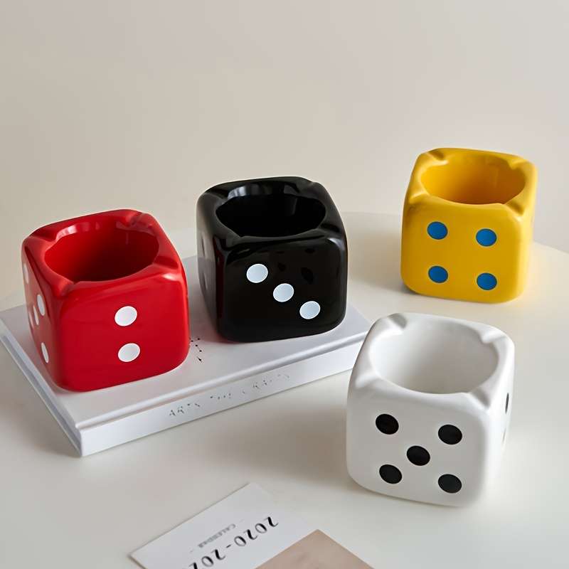 1pc Premium Ceramic Dice Ashtray for Living Room Coffee Table Rectangular Decorative Art Home Deco