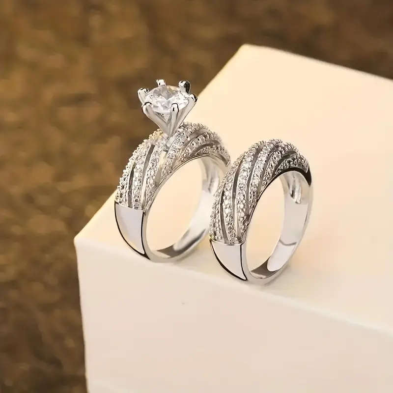 2 Pieces Cubic Zirconia Rings Set