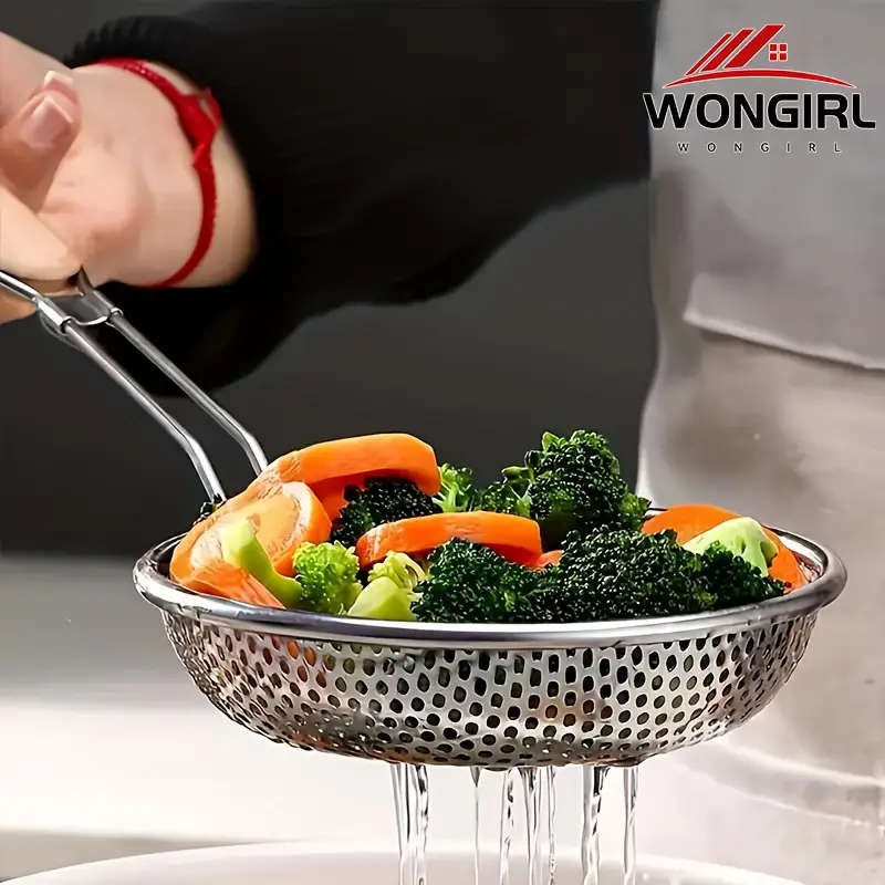 1pc Premium Stainless Steel Colander with Wooden Handle Fine Mesh Skimmer Spoon