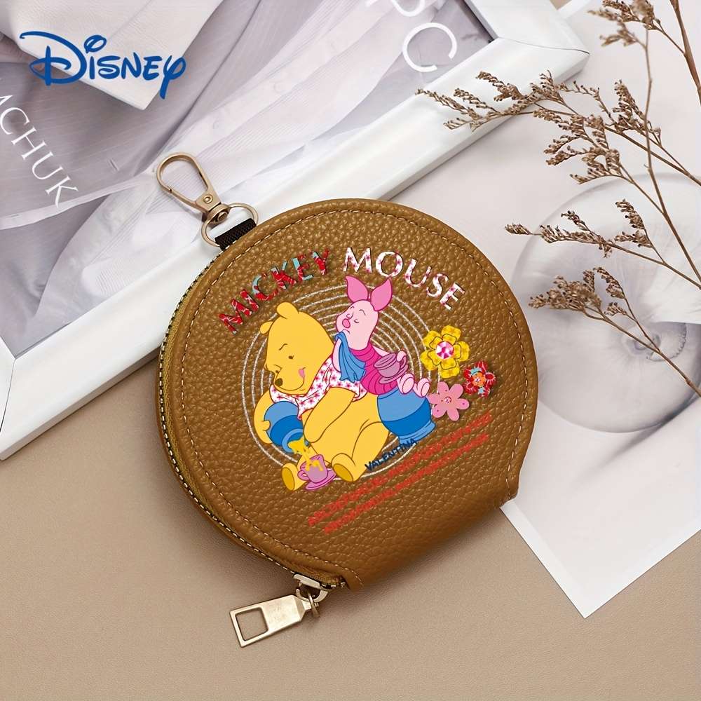 1pc Disney Mickey Minnie Mouse Mini Coin Purse Multi-Color Round Wallet with Keychain Secure