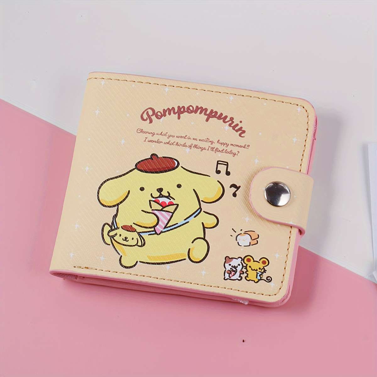 Sanrio Cartoon Cute Wallet Pink Yellow Blue Purple Multi-Compartment Wallet With Button