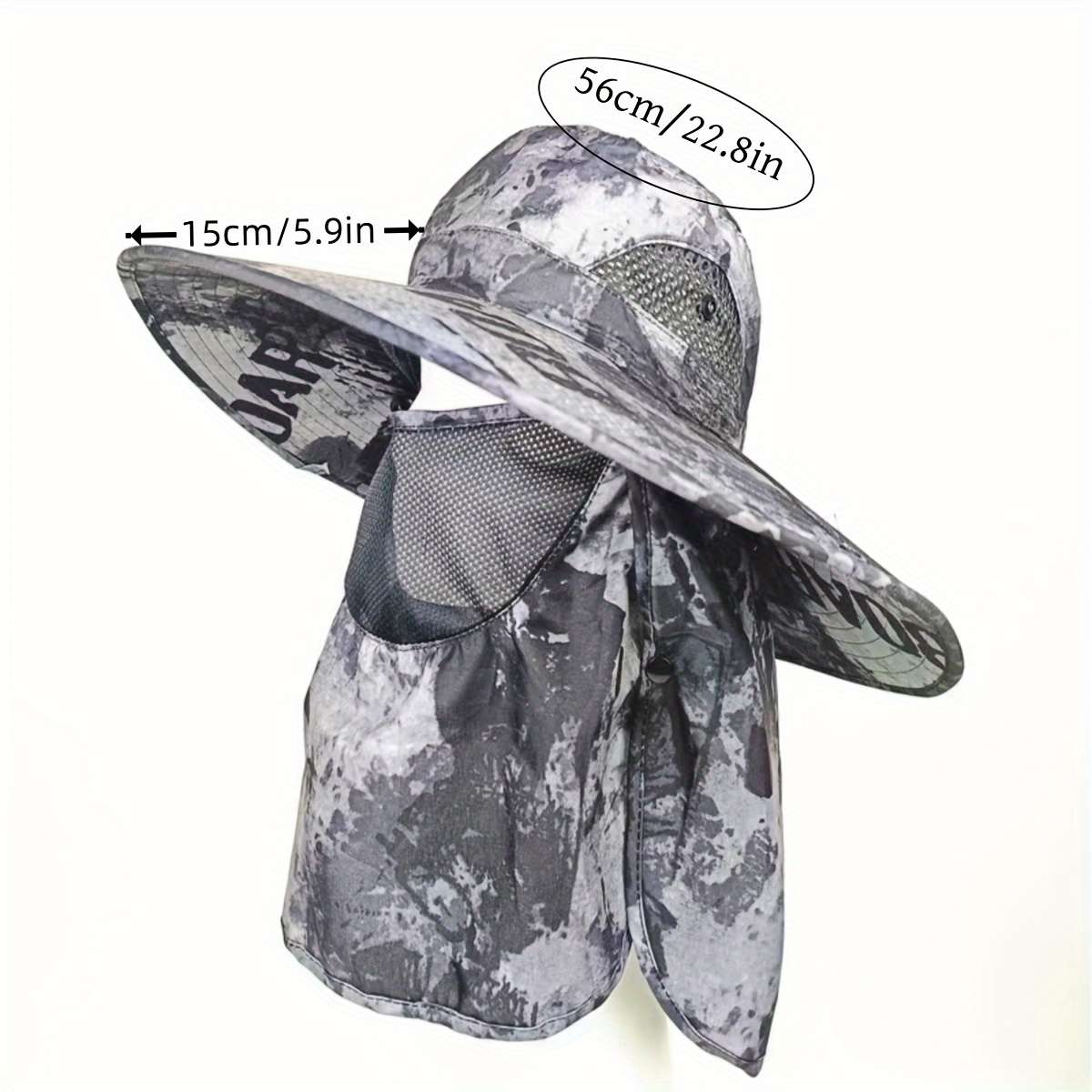 A Men'S Ink Print Full-Face Breathable Sun Hat With Neck Coverage A Removable Bucket Hat Suita
