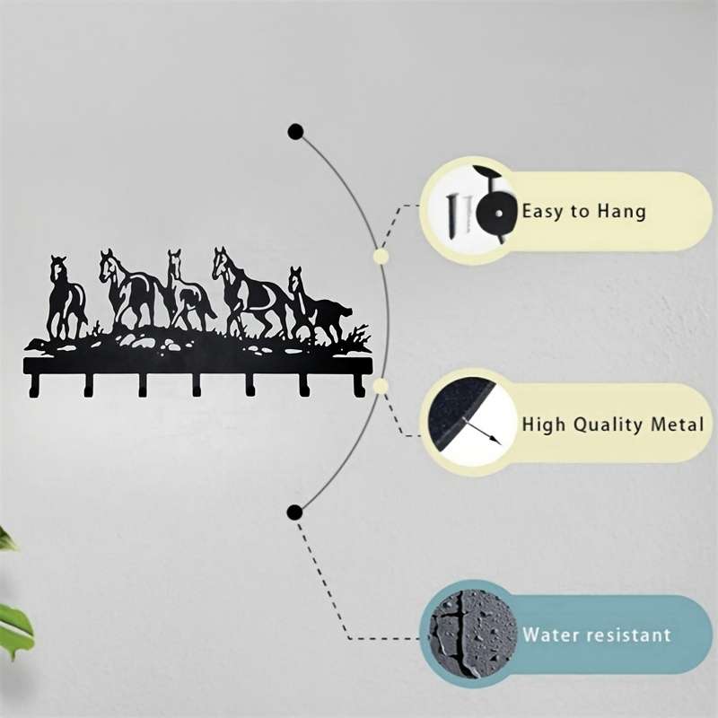 5-Horse Metal Wall Art HooksStylish Key Coat and Bag Holder for Living Room Office or Bathroo