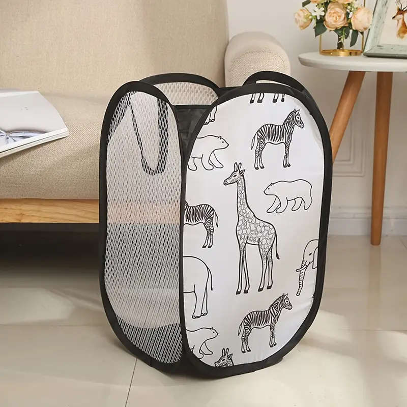 1pc Cartoon-Themed Foldable Laundry Hamper with Handles Versatile Mesh Storage Basket for Clothes To