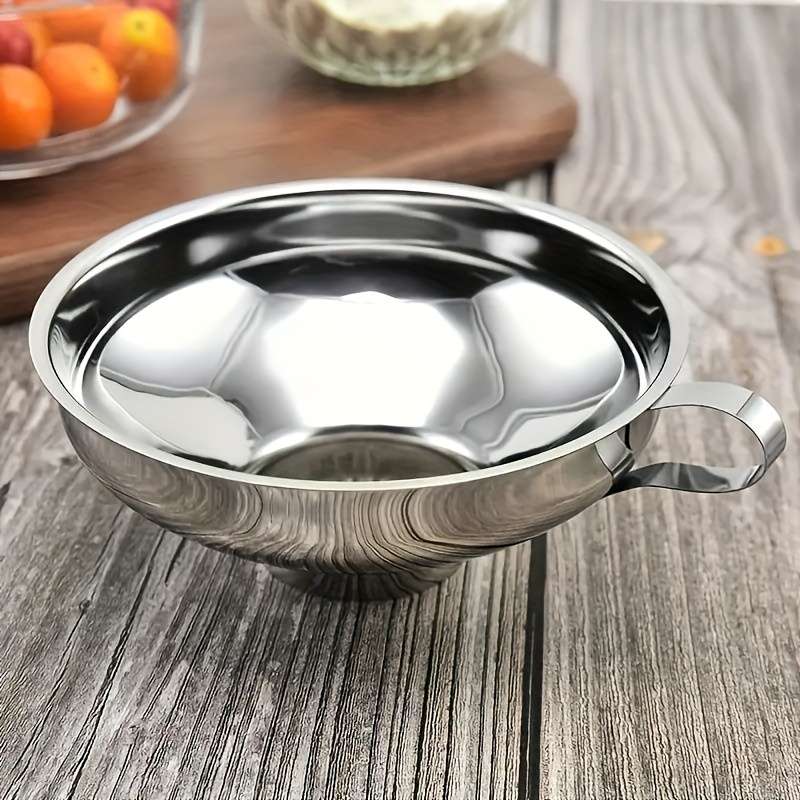 1pc Stainless Steel Kitchen Funnel with Handle Wide Mouth Regular Size Food-Grade Metal fo