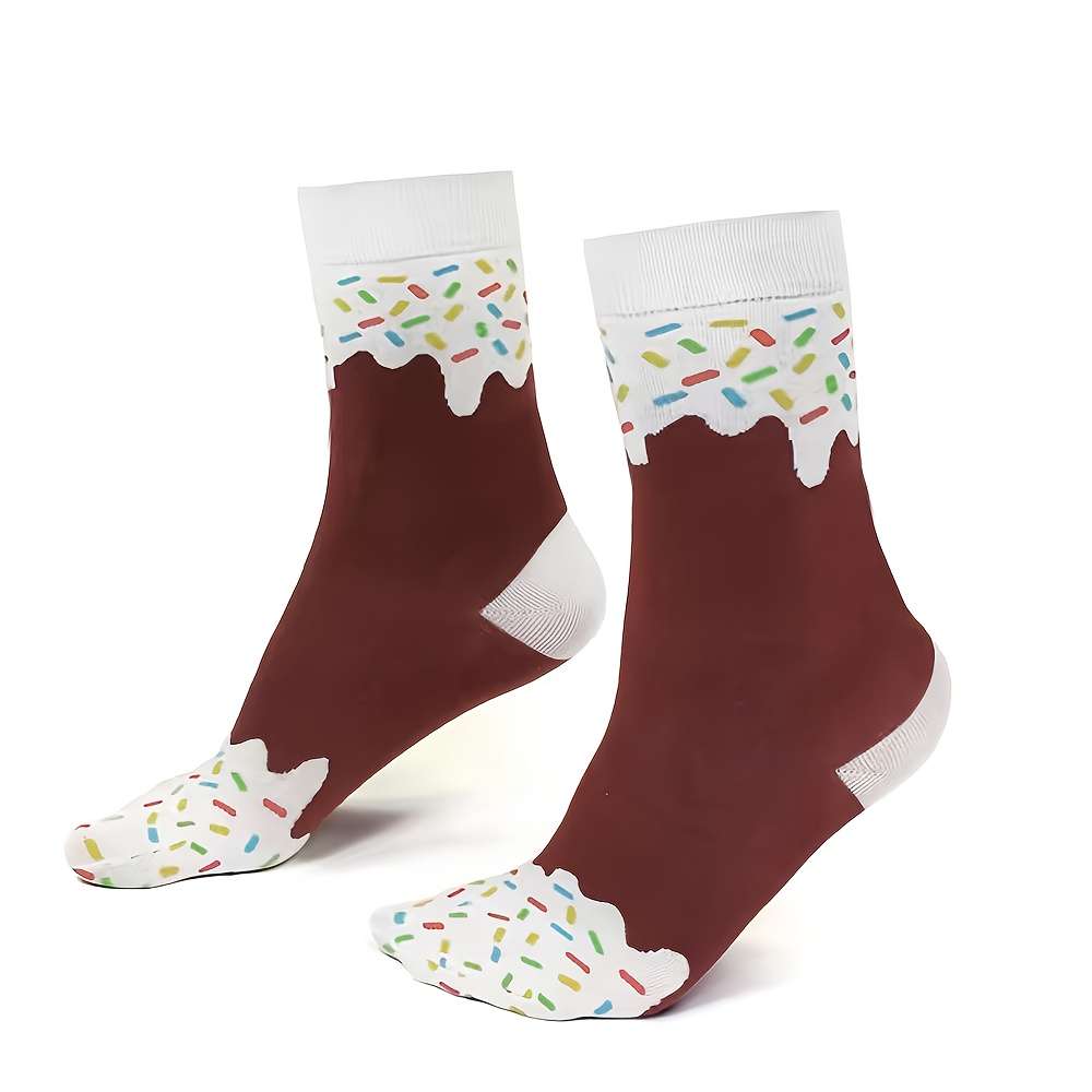 1 Pair Brown Coffee Ice Cream One Size Socks