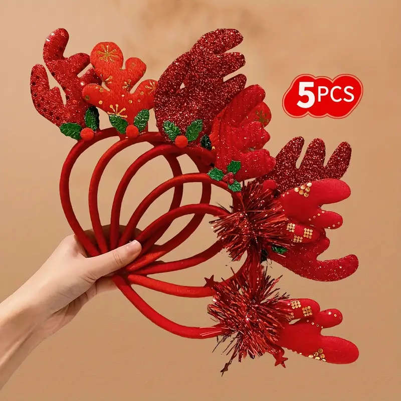 5 Colorful Reindeer Antler Headbands Perfect For Christmas Decorations