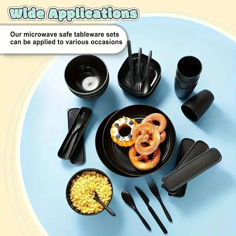 32 Piece Plastic Dinnerware Set Unbreakable, Lightweight Dinnerware Sets for 4