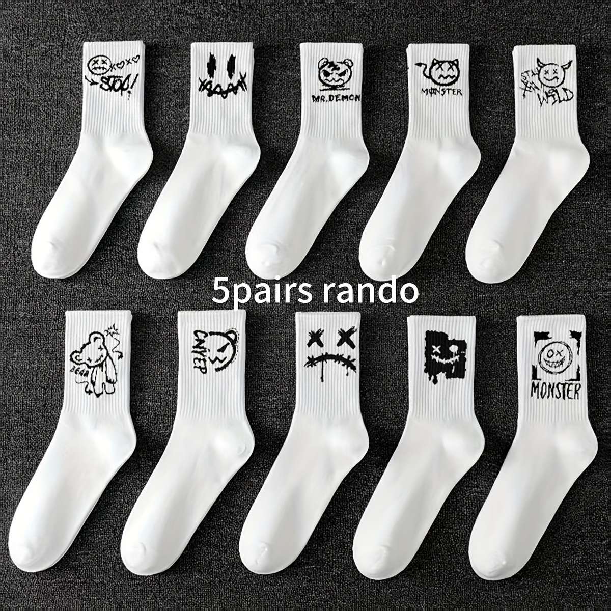 5 Pairs Random Black And White One Size High Elastic Socks