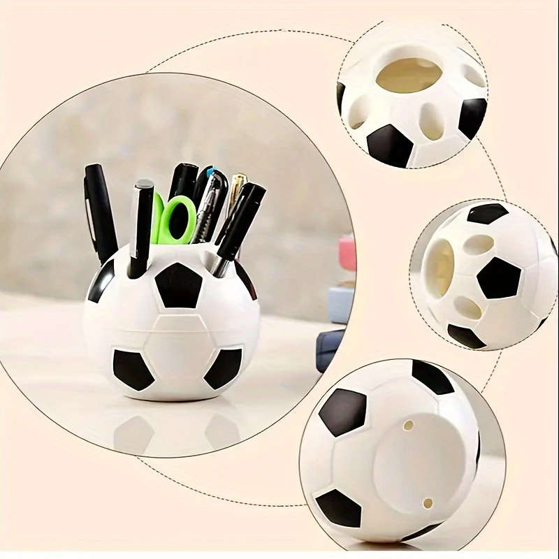 1pc Soccer Ball Desk Organizer Lightweight Plastic Pen Holder Multi-Functional Office Accessory