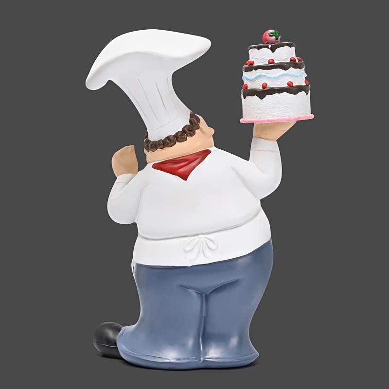 1pc Charming Resin Chef Figurine with Cake Design Playful Kitchen Decor for Home Restaurant or