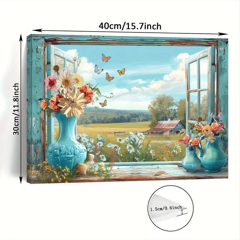 1pc Wooden Framed Canvas Painting Open the window view Wall Art Prints for Living Room Bedroom Kitch