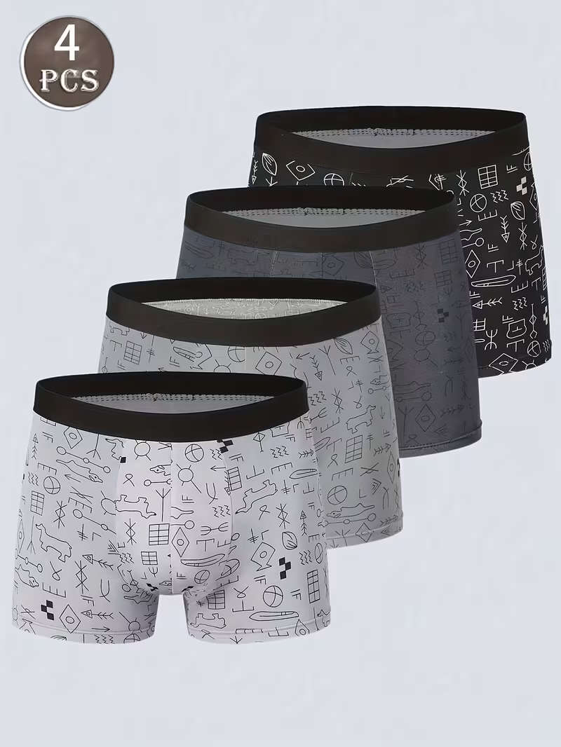 4Pcs Mens Cotton Boxer Shorts Soft Breathable Underwear Size M