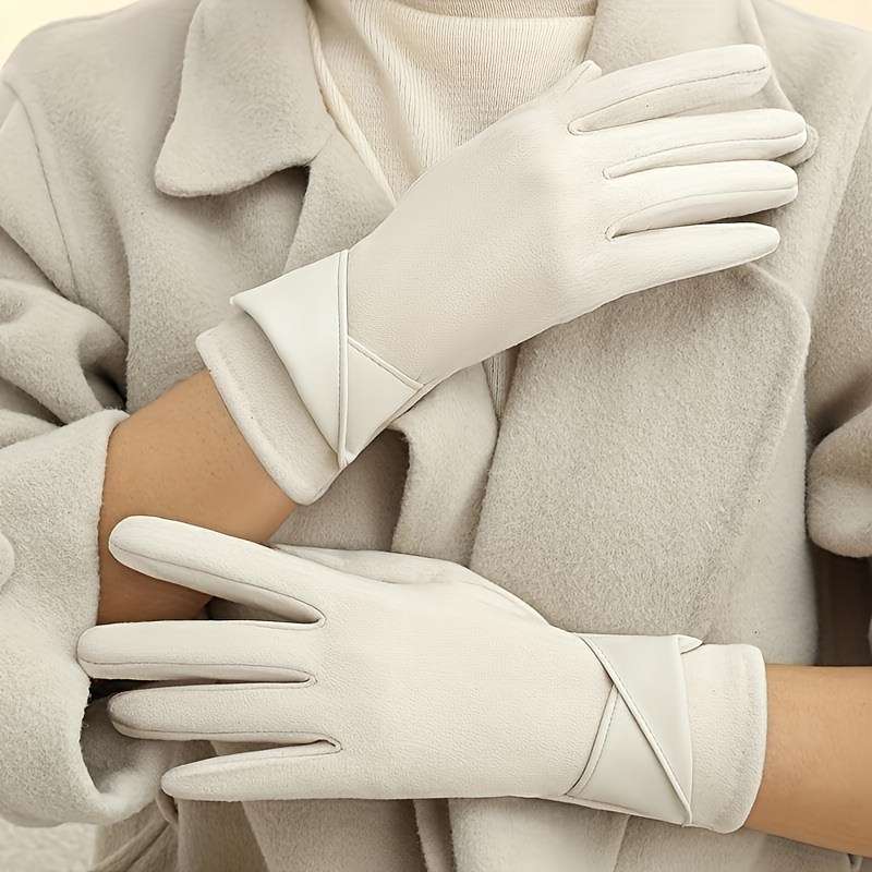 1 Pair Beige One Size Touchscreen Winter Gloves