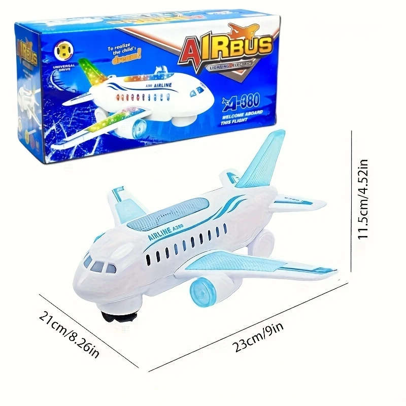 Kids Glowing Led Electric Airplane Toy Abs Material Music And Sound Effects Battery Powered Hori