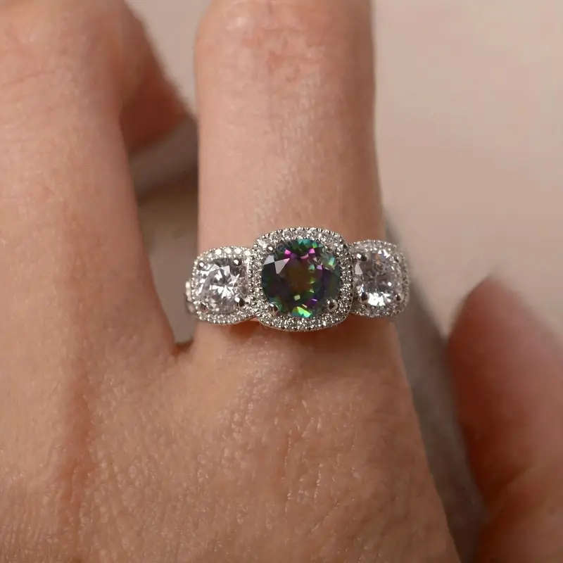 Elegant Women's Ring with Colorful Cubic Zirconia