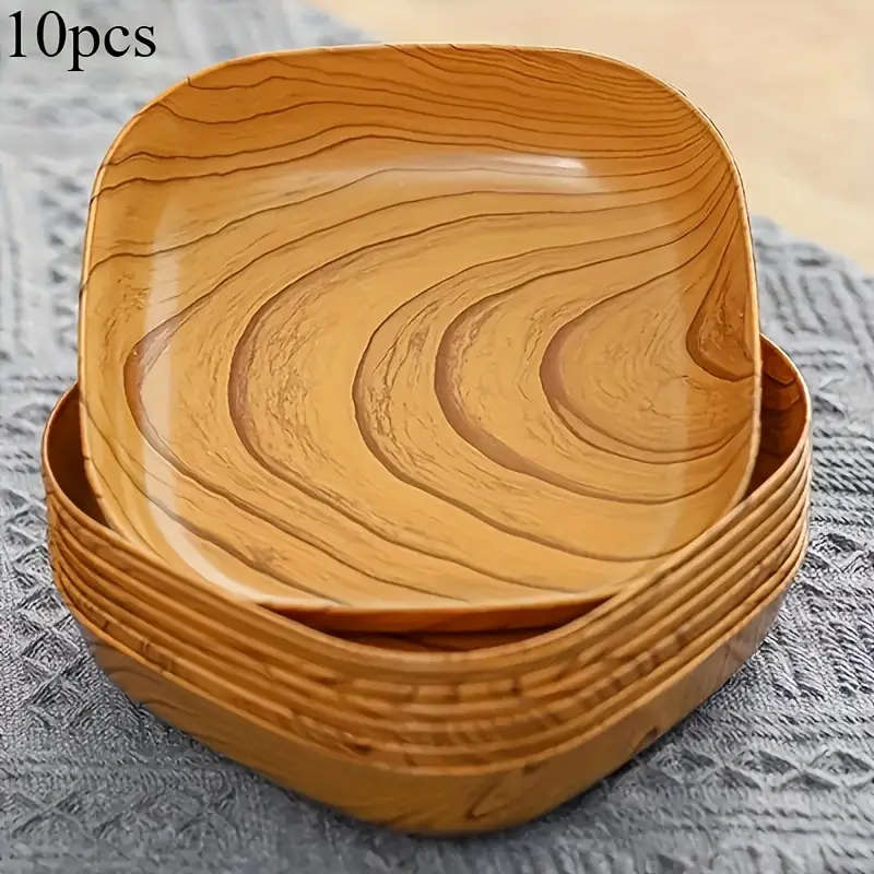 10-Piece Faux Wood Plastic Snack Plate