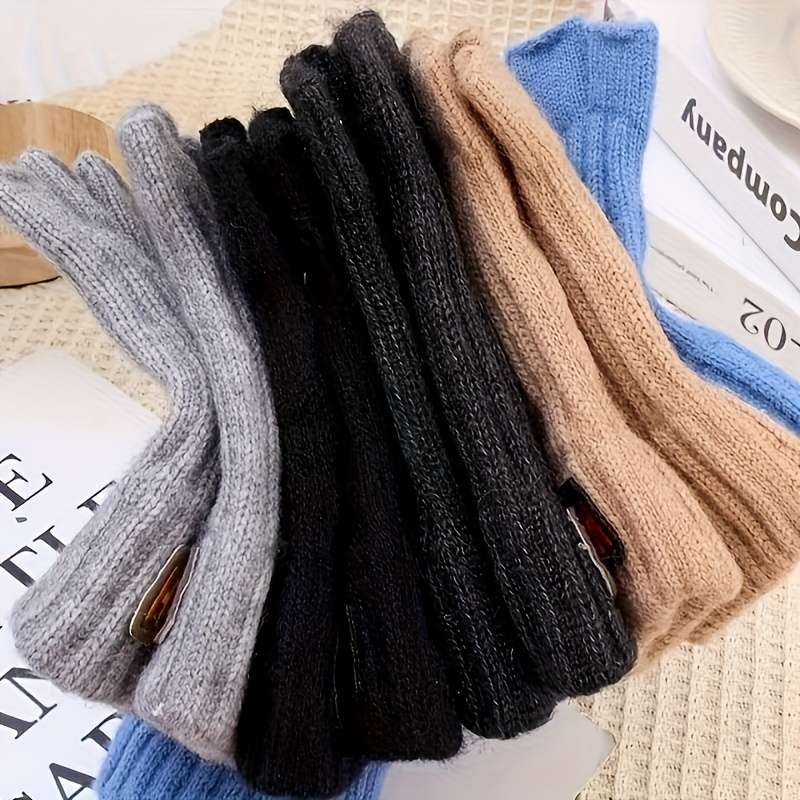 1 Pair Light Grey Warm Touchscreen Fingerless Gloves