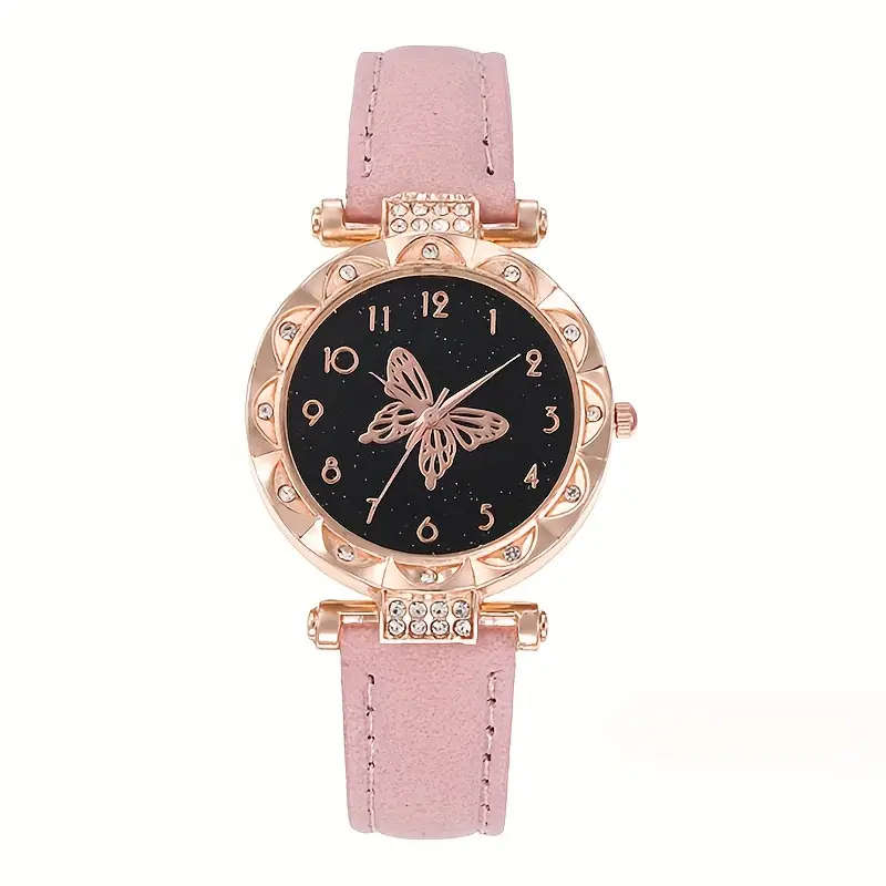 6pc Pink Butterfly Elements Quartz Wrist Watch