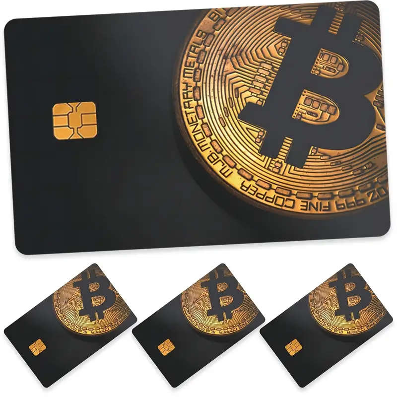 4 Piece Removable PVC Card Protectors with Bitcoin Design, Anti-Scratch