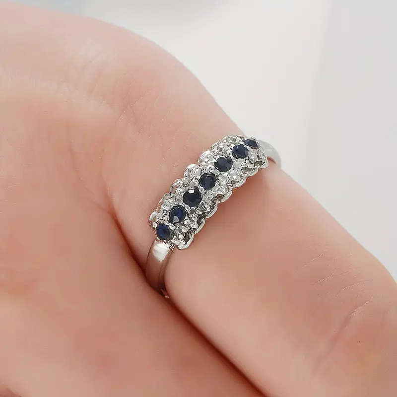 Synthetic Blue Sapphire Ring with Cubic Zirconia