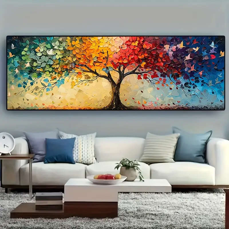 Extra Large Abstract Tree of Life Canvas Art - Contemporary Geometric Design, Spring & Summer