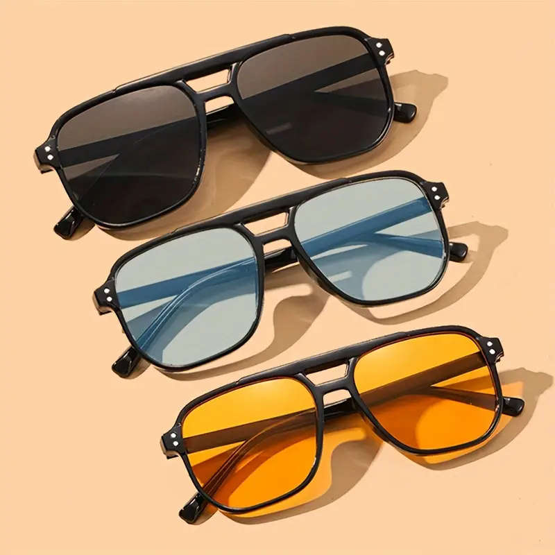 3 Pairs of fashionable retro rectangular frame Sunglasses